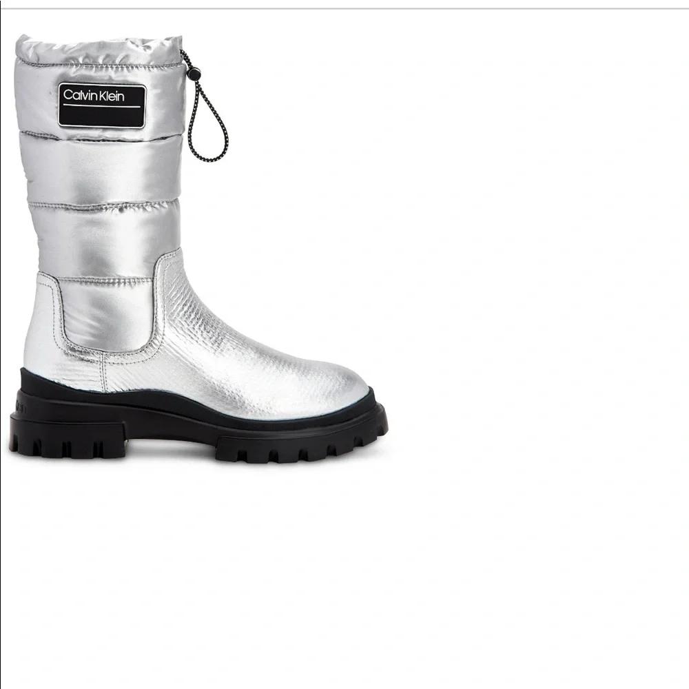 Calvin Klein Leaton Metallic Puffy Bomber Boots Winter Shoes Water Resistant